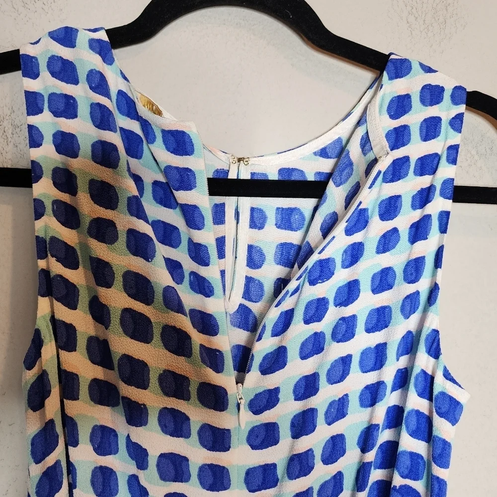 NWT Kate Spade Sleeveless Blue Island Stamp Romper belted pockets size L viscose
